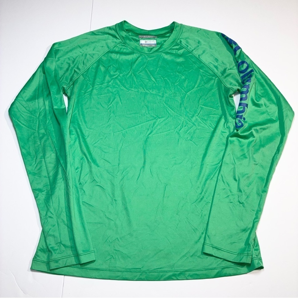 Columbia PFG Mens Small Bright Green Omni Shade Sleeve Crew Neck Long Sleeve